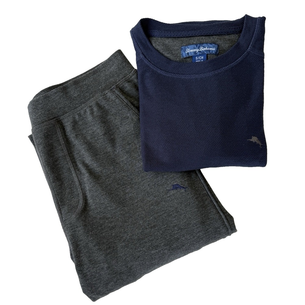 Tommy Bahama Pajamas Men's Small Blue Grey Waffle Lounge Set Thermal Shirt Pants